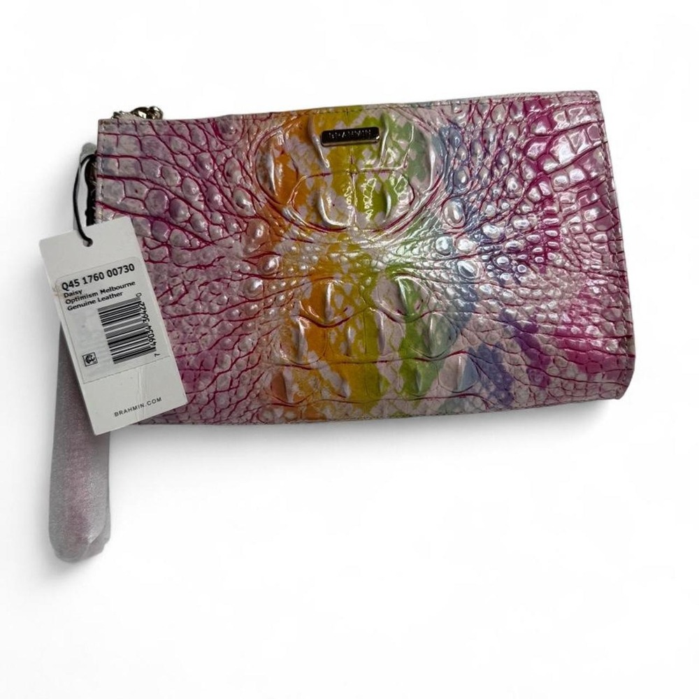 NWT Brahmin Daisy Optimism Melbourne Leather Wristlet Clutch Croc embossed